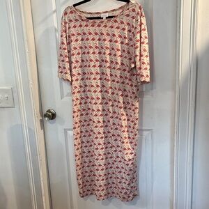 LuLaRoe pink and Cream  flamingo Julia style slim fit Midi Dress